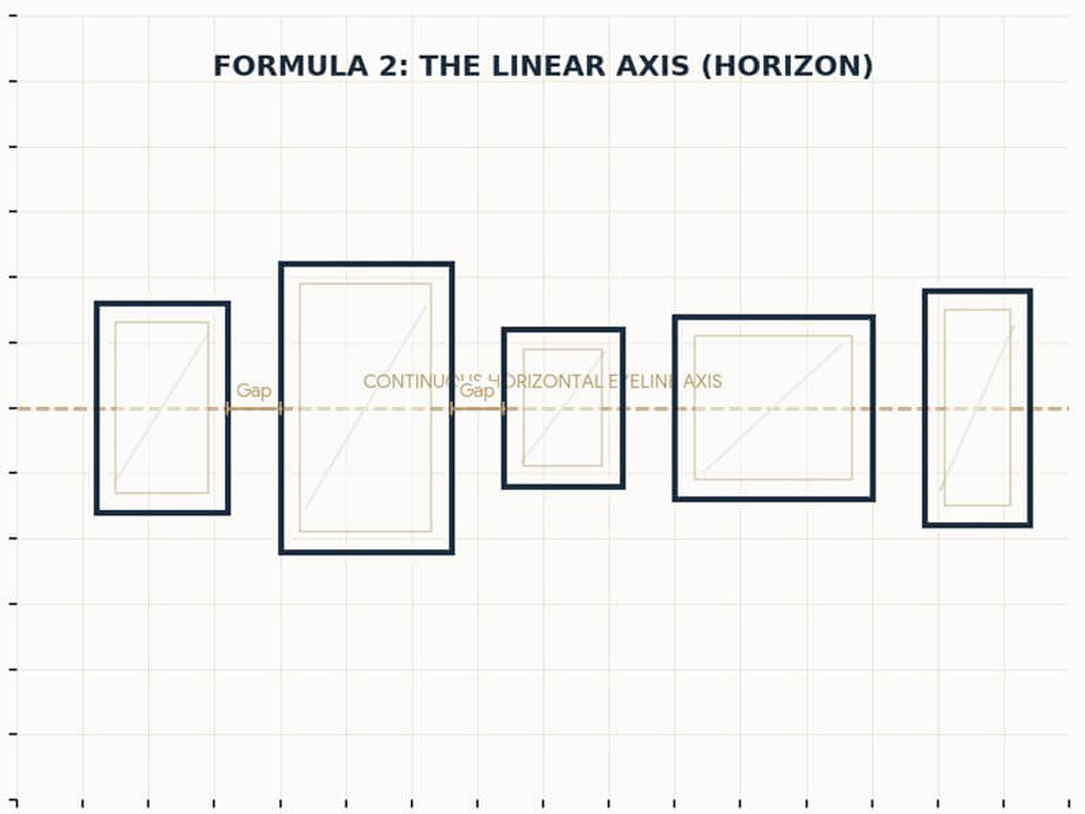 Horizontal linear gallery wall Gallery wall with horizontal linear axis layout