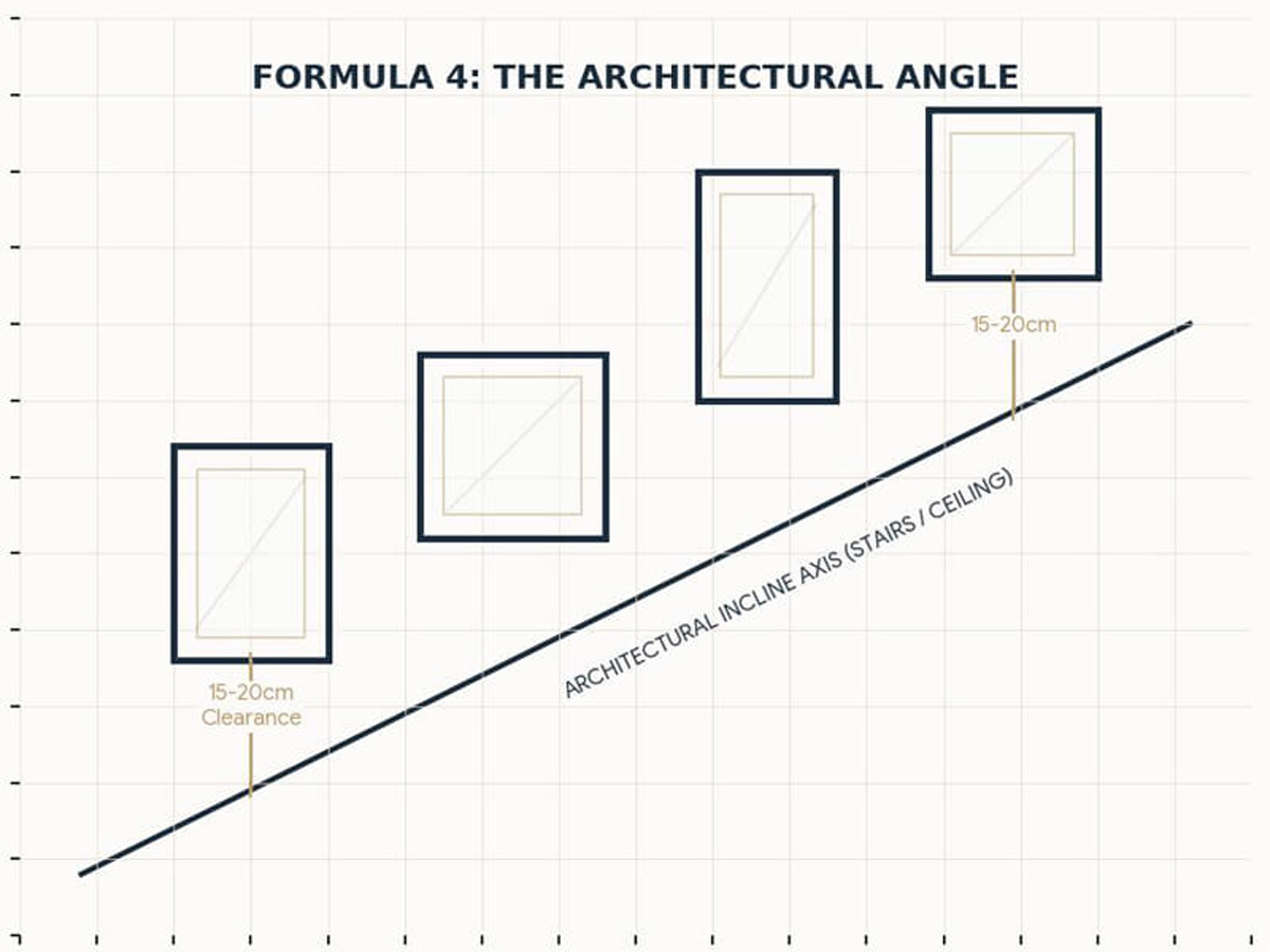 Architectural angle gallery wall Gallery wall with architectural angle layout