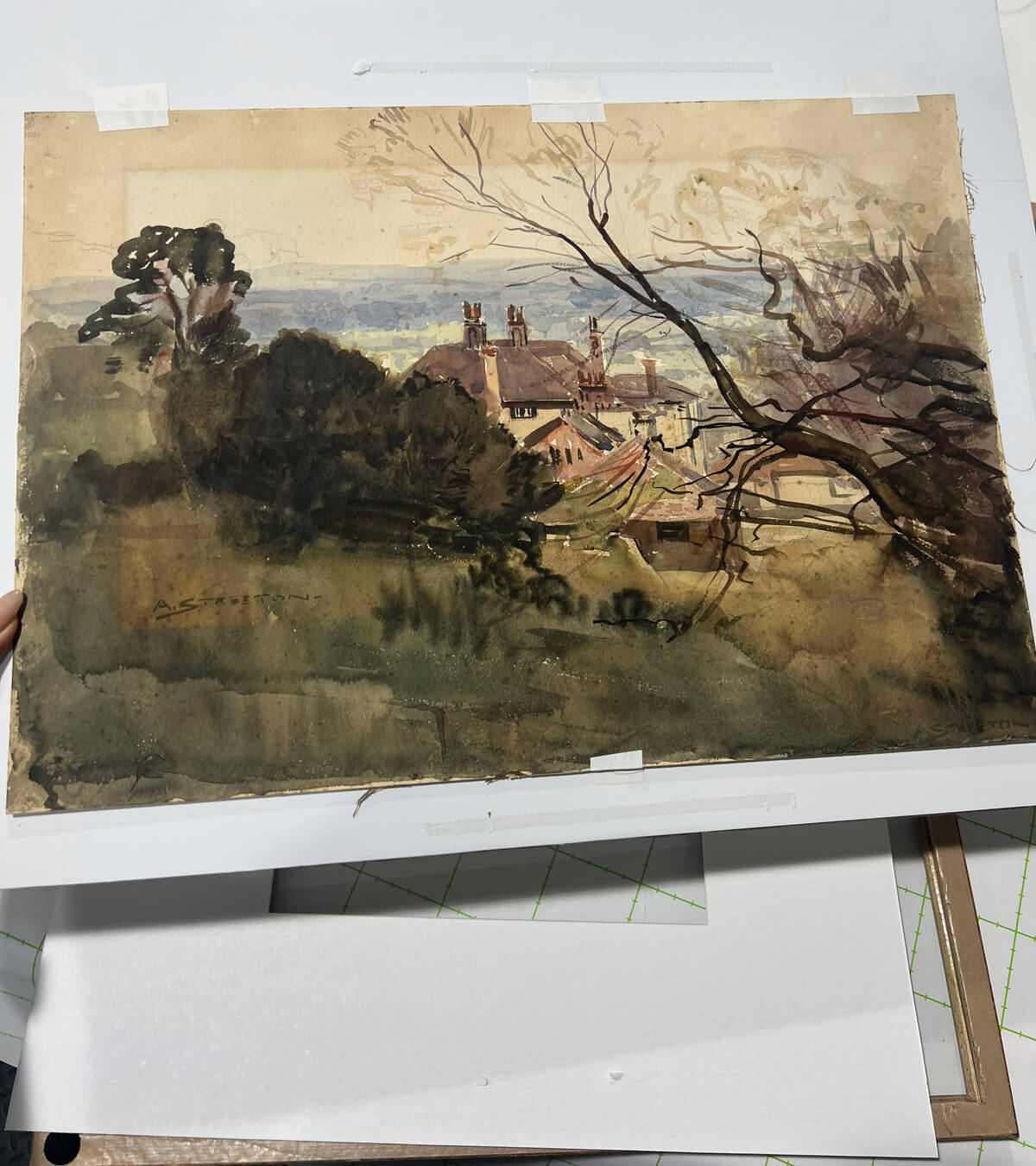Foxing seen on an Arthur Streeton artwork