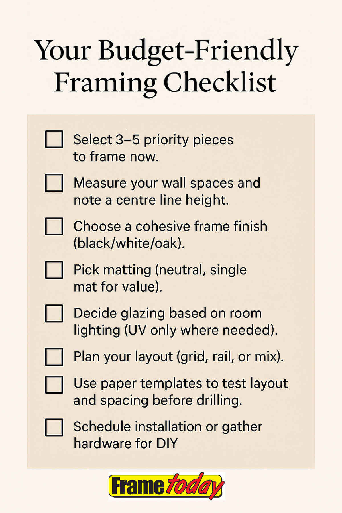 Framing on a budget checklist