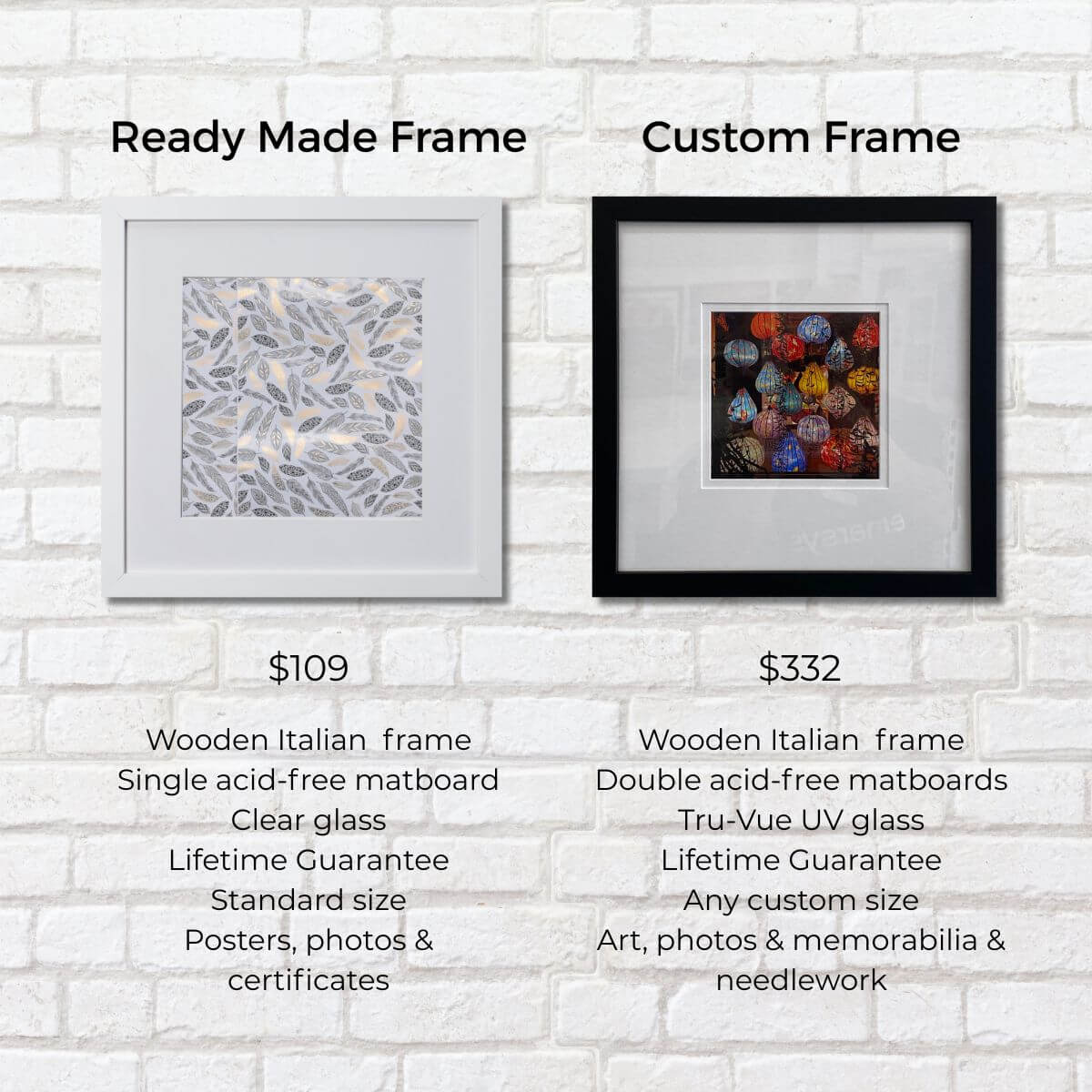 Ready-made frames and custom framing differences