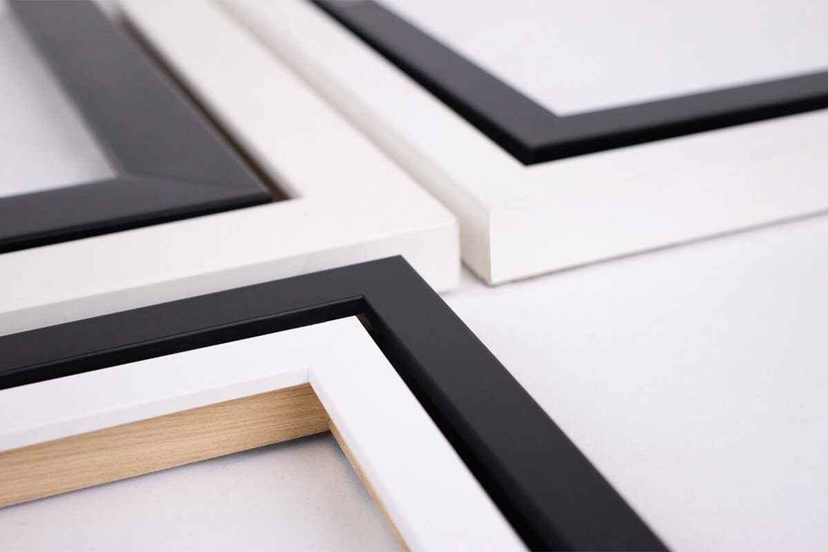 Picture frame corners showing black and white frames