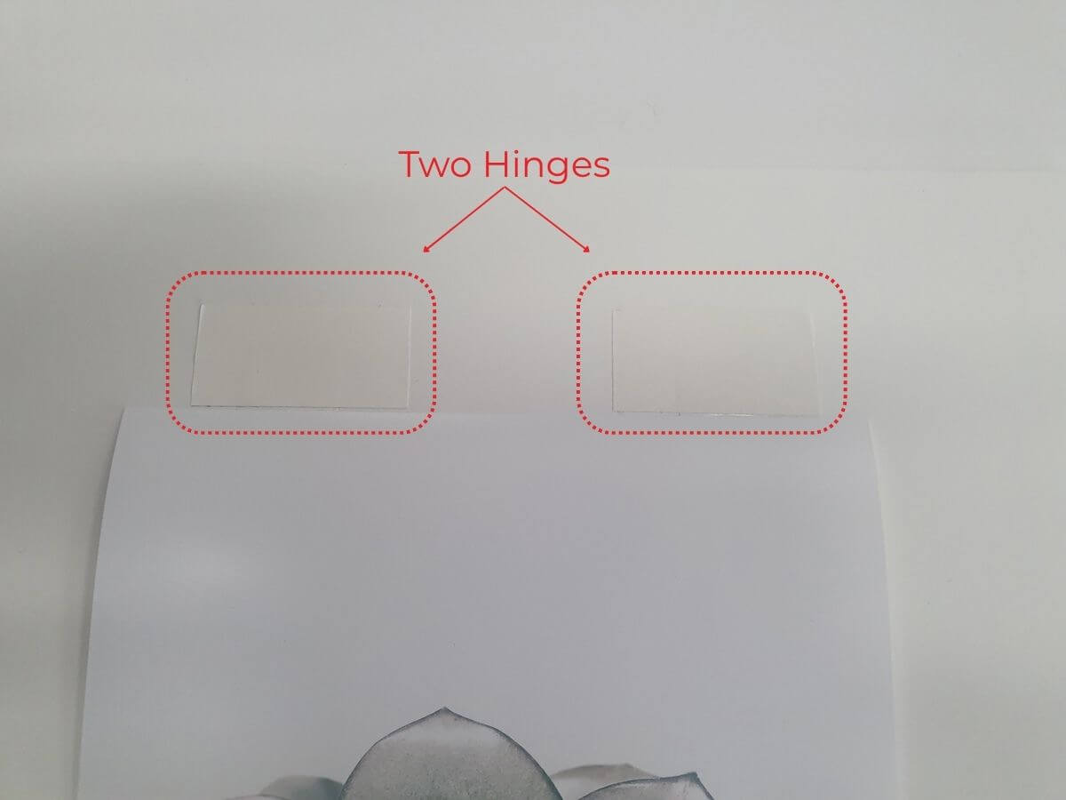 Hinging artwork Artwork showing 2 acid-free taped hinges