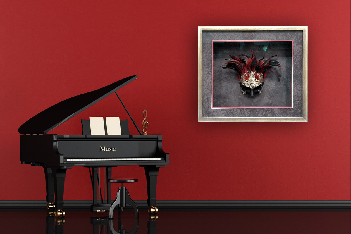 Opera mask framed in shadow box frame